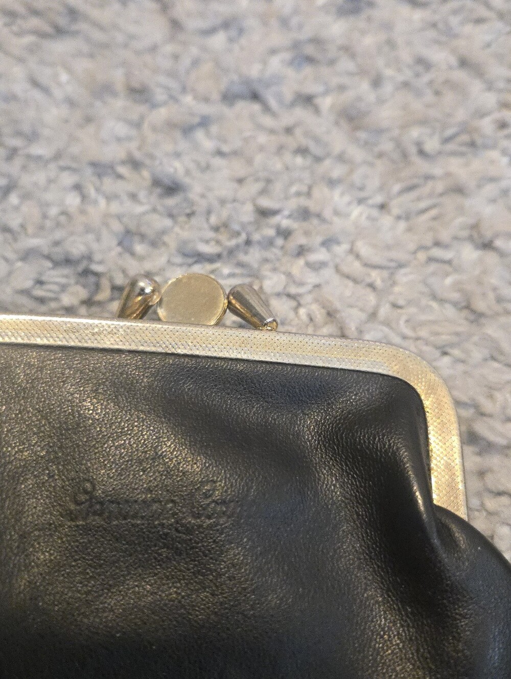 Vintage Genuine Leather Kiss Lock Coin Purse Double Compartment Black Gold Clasp - Picture 5 of 9